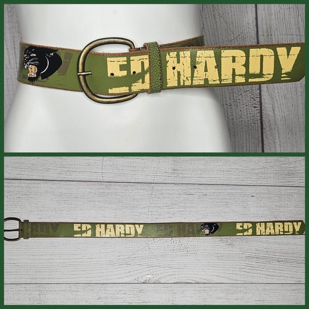 Vintage Y2K Leather Ed Hardy Belt, size Small